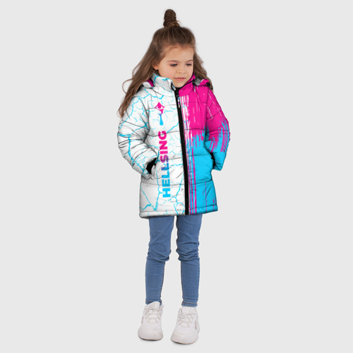 Зимняя куртка для девочек 3D с принтом Hellsing neon gradient style: по-вертикали, вид сбоку #3