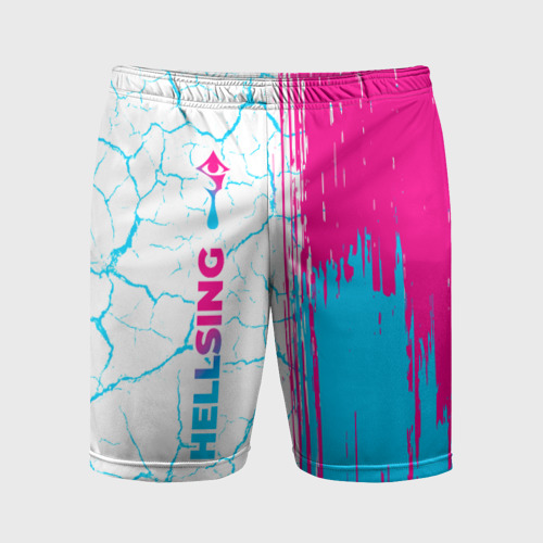 Мужские шорты спортивные с принтом Hellsing neon gradient style: по-вертикали, вид спереди #2