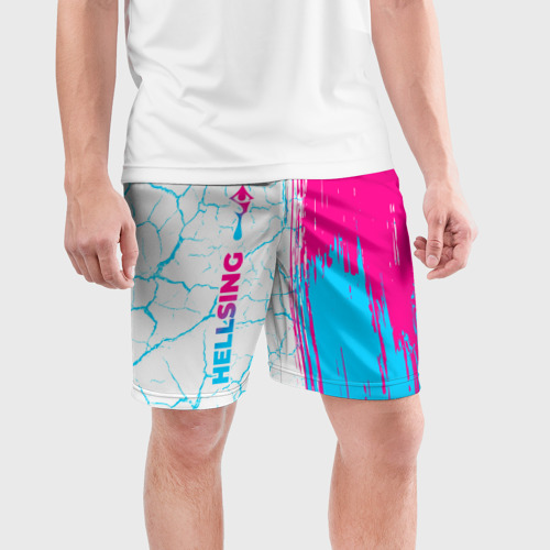 Мужские шорты спортивные с принтом Hellsing neon gradient style: по-вертикали, фото на моделе #1