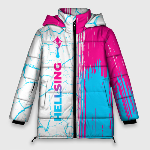 Женская зимняя куртка 3D с принтом Hellsing neon gradient style: по-вертикали, вид спереди #2