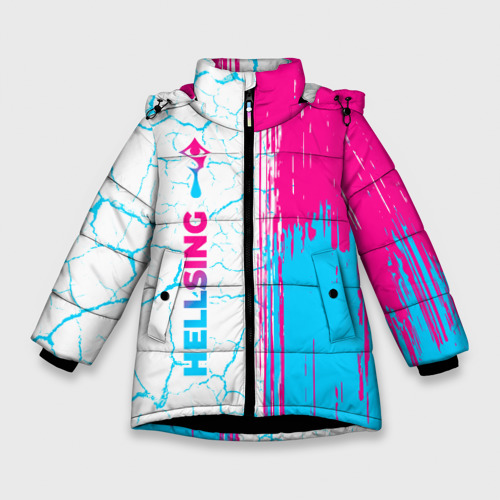 Зимняя куртка для девочек 3D с принтом Hellsing neon gradient style: по-вертикали, вид спереди #2