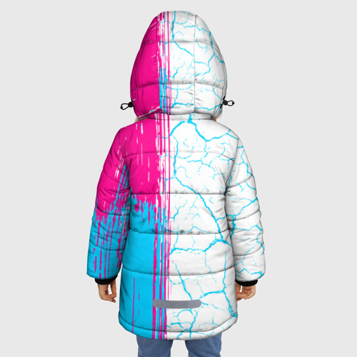Зимняя куртка для девочек 3D с принтом Hellsing neon gradient style: по-вертикали, вид сзади #2