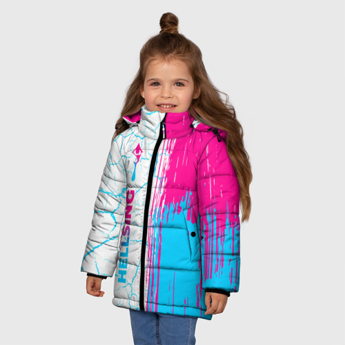 Зимняя куртка для девочек 3D с принтом Hellsing neon gradient style: по-вертикали, фото на моделе #1
