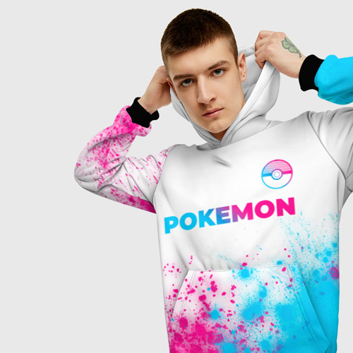 Мужская толстовка 3D Pokemon neon gradient style: символ сверху, цвет черный - фото 5