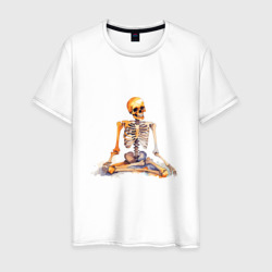 Мужская футболка хлопок Скелет в позе лотоса