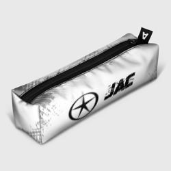 Пенал школьный 3D JAC Speed на светлом фоне со следами шин: надпись и символ