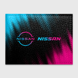 Обложка для студенческого билета Nissan - neon gradient: надпись и символ