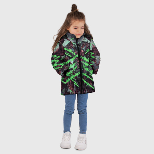 Зимняя куртка для девочек 3D с принтом Зелёный элементаль киберпанк, вид сбоку #3