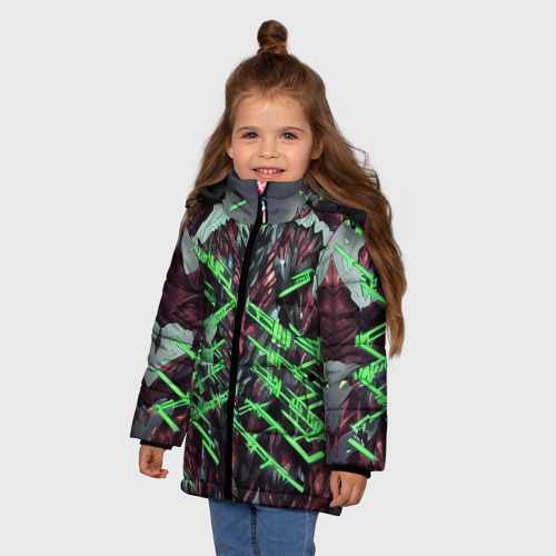 Зимняя куртка для девочек 3D с принтом Зелёный элементаль киберпанк, фото на моделе #1