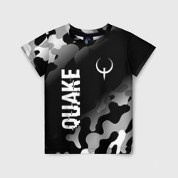 Детская футболка 3D Quake glitch на темном фоне: надпись, символ