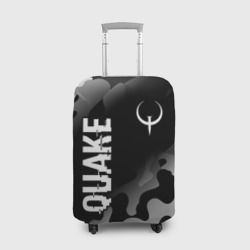 Чехол для чемодана 3D Quake glitch на темном фоне: надпись, символ