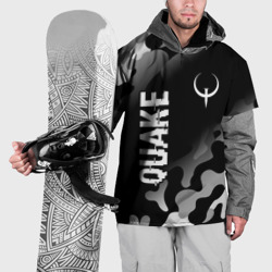 Накидка на куртку 3D Quake glitch на темном фоне: надпись, символ