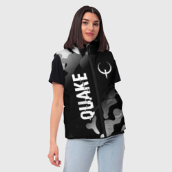 Женский жилет утепленный 3D Quake glitch на темном фоне: надпись, символ - фото 2