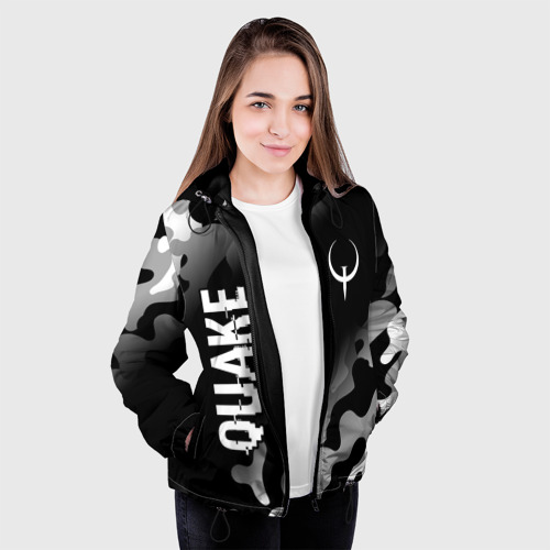 Женская куртка 3D Quake glitch на темном фоне: надпись, символ, цвет черный - фото 4