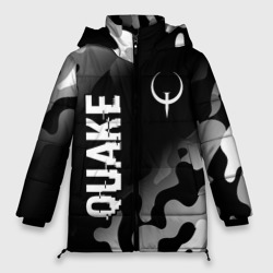 Женская зимняя куртка Oversize Quake glitch на темном фоне: надпись, символ
