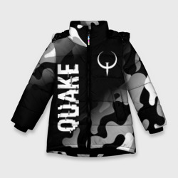 Зимняя куртка для девочек 3D Quake glitch на темном фоне: надпись, символ