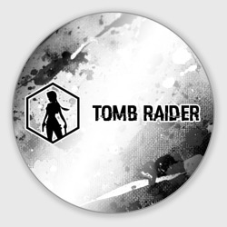 Круглый коврик для мышки Tomb Raider glitch на светлом фоне: надпись и символ