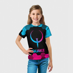 Футболка с принтом Quake - neon gradient для ребенка, вид на модели спереди №3. Цвет основы: белый