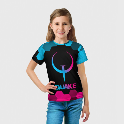 Детская футболка 3D Quake - neon gradient, цвет 3D печать - фото 5