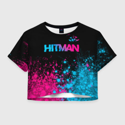 Женская футболка Crop-top 3D Hitman - neon gradient: символ сверху