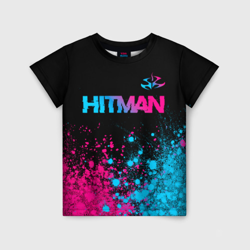 Детская футболка 3D Hitman - neon gradient: символ сверху, цвет 3D печать