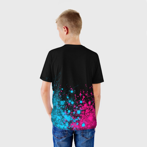 Детская футболка 3D Hitman - neon gradient: символ сверху, цвет 3D печать - фото 4