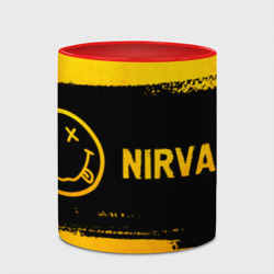 Кружка с принтом Nirvana - gold gradient: надпись и символ для любого человека, вид спереди №4. Цвет основы: белый + красный