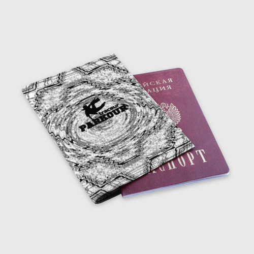 Обложка для паспорта матовая кожа Parkour черно белый абстрактный узор, цвет черный - фото 3