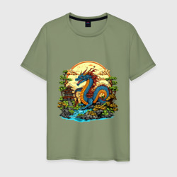 Мужская футболка хлопок Синий дракон у реки