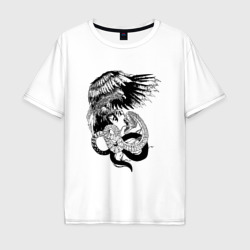 Мужская футболка хлопок Oversize Орёл против змеи черная графика