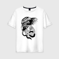 Женская футболка хлопок Oversize Орёл против змеи черная графика