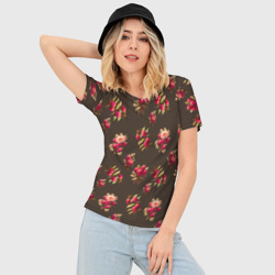 Женская футболка 3D Slim Клубники на фоне цвета серый хаки - фото 2