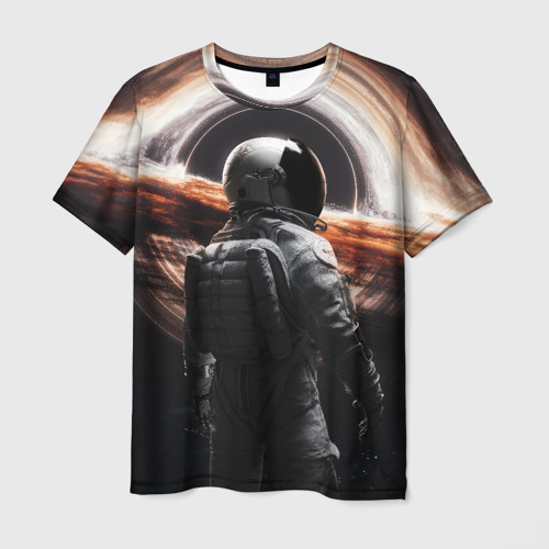 Мужская футболка с принтом Черная дыра - космонавт, вид спереди №1