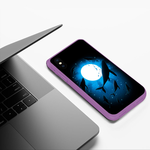 Чехол для iPhone XS Max матовый Киты под водой, цвет фиолетовый - фото 5