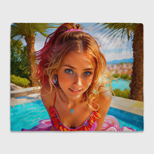 Плед 3D с принтом Девушка на курорте у бассейна, вид спереди #2