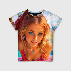 Детская футболка 3D Девушка на курорте у бассейна