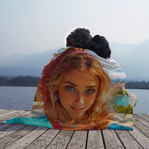 Плед 3D с принтом Девушка на курорте у бассейна, вид сбоку #3