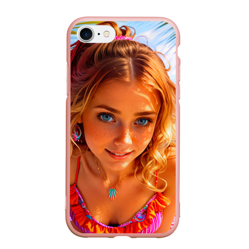 Чехол для iPhone 7/8 матовый с принтом Девушка на курорте у бассейна, вид спереди #2