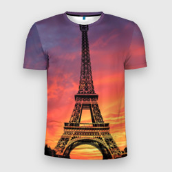 Мужская футболка 3D Slim Эйфелева башня - закат
