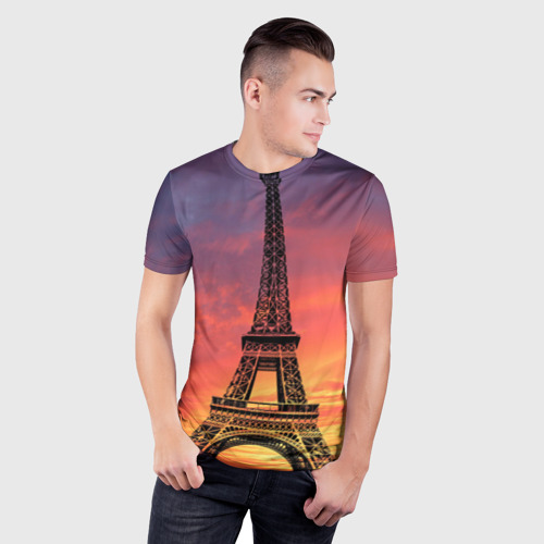 Мужская футболка 3D Slim Эйфелева башня - закат, цвет 3D печать - фото 3