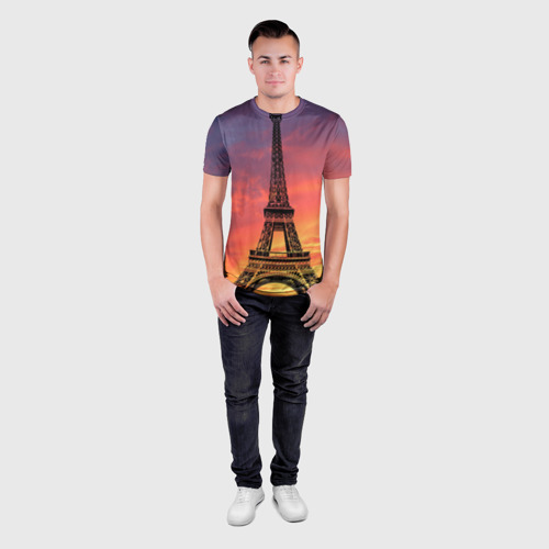 Мужская футболка 3D Slim Эйфелева башня - закат, цвет 3D печать - фото 4