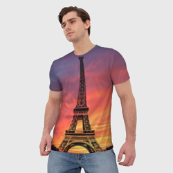 Мужская футболка 3D Эйфелева башня - закат - фото 2