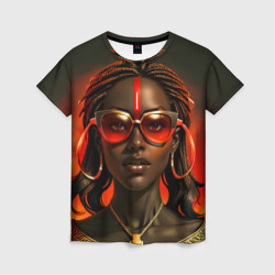 Женская футболка 3D Девушка афро с косичками в модных очках