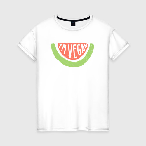 Женская футболка из хлопка с принтом I'm vegan, вид спереди №1