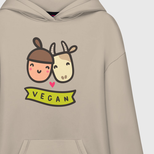 Худи SuperOversize хлопок Vegan loves, цвет миндальный - фото 3