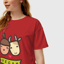 Женская футболка хлопок Oversize Vegan loves - фото 2