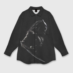 Мужская рубашка oversize 3D Хищник на черном фоне