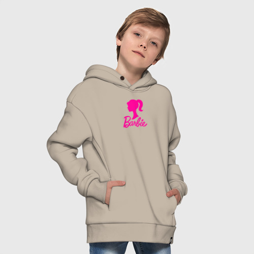 Детское худи Oversize хлопок Розовый логотип Барби, цвет миндальный - фото 9