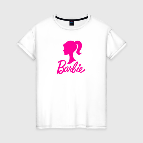 Женская футболка хлопок Розовый логотип Барби, цвет белый