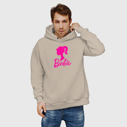 Мужское худи Oversize хлопок Розовый логотип Барби - фото 2